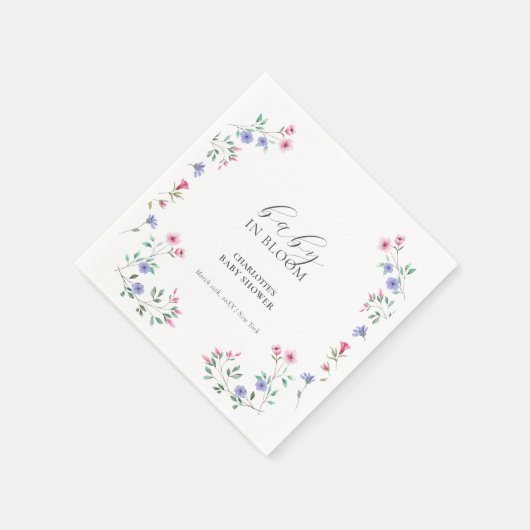 ベビーイン開花 |ワイルドフラワーシンプルの赤ちゃんシャワー スタンダードカクテルナプキン (角)