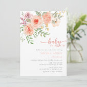 ベビーイン開花 |赤面とティール(緑がかった色)春フローラシャワー 招待状 (スタンド正面)