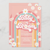 ベビーイン開花Groovyデイジーレインボーベビーシャワー 招待状 (正面/裏面)