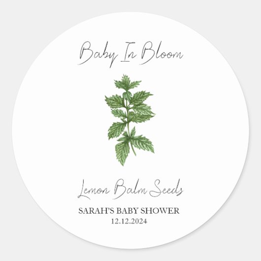 ベビーイン開花Lレモンバーム種子ベビーシャワー ラウンドシール (正面)
