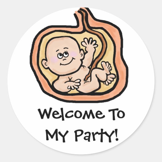 ベビーインWomb Baby Shower Stickers ラウンドシール (正面)