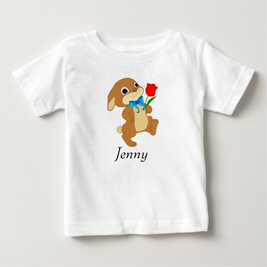 ベビーイースターバニーとレッドローズ ベビーTシャツ (正面)