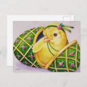 ベビーイースターフラッパーひよこ緑の卵の水のカラーアート ポストカード (正面/裏面)