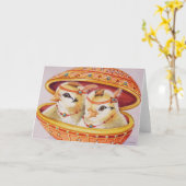 ベビーイースターフラッパーチキン オレンジの卵 水彩画 カード (黄色い花)