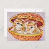ベビーイースターフラッパーチキン オレンジの卵 水彩画 ポストカード (正面/裏面)