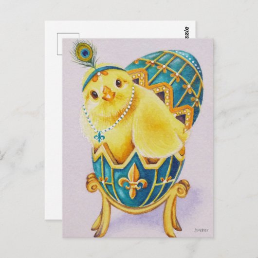 ベビーイースターフラッパーチックブルーエッグウォーターカラーアート ポストカード (正面/裏面)