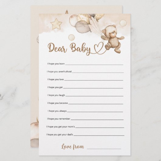 ベビーウィズ親愛ベビーベビーシャワーゲーム (正面/裏面)