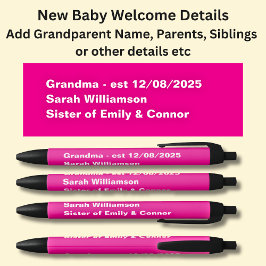 ベビーウェルカムペン、名前と詳細の追加 黒ボールペン