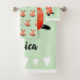 ベビーウォーターカラーウッドランドフォレストキツネ（名前付き） バスタオルセット