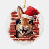 ベビーウサギinサンタハット – 3D セラミックオーナメント (正面)