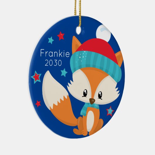 ベビーウッドラパーソナライズされたンズキツネクリスマス セラミックオーナメント (右)