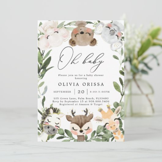 ベビーウッドランドアニマルズベビーシャワー招待状 招待状 (スタンド正面)
