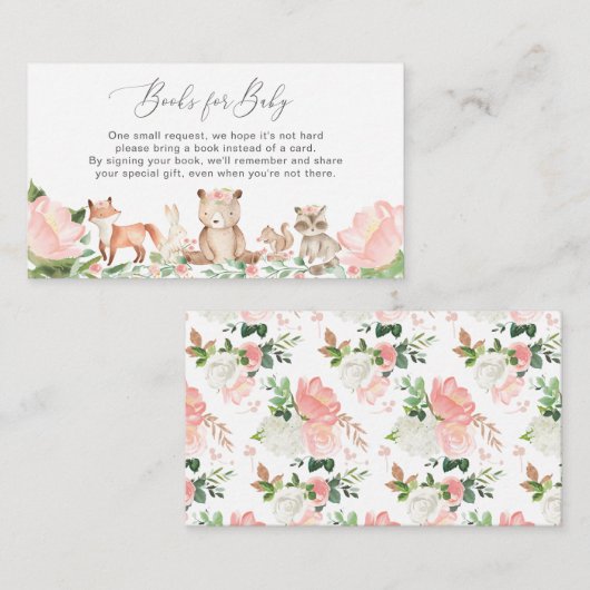 ベビーウッドランド動物少女ベビーシャワー用の本 エンクロージャーカード (正面/裏面)