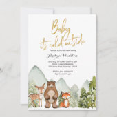 ベビーウッドランド・アニマル・ベビーシャワー外は寒い 招待状 (正面)