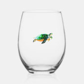 ベビーウミガメが海に向かって移動 ステムなしワイングラス (正面)