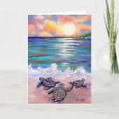 ベビーウミガメとビーチグリーティングカード カード (正面)