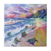 ベビーウミガメとビーチセラミックタイル タイル (正面)