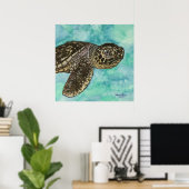 ベビーウミガメの海岸の装飾かわいいプリントアート ポスター (ホームオフィス)