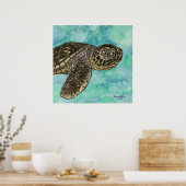 ベビーウミガメの海岸の装飾かわいいプリントアート ポスター (キッチン)