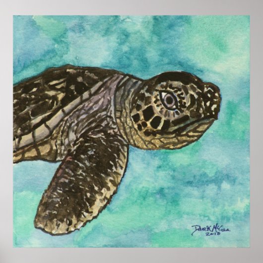 ベビーウミガメの海岸の装飾かわいいプリントアート ポスター (正面)