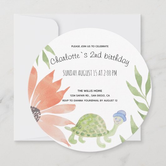 ベビーウミガメ水彩手絵を描形 セーブザデート (正面)