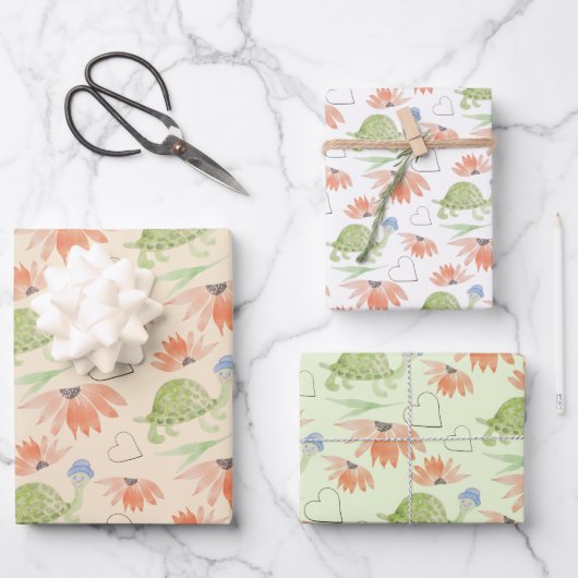 ベビーウミガメ水彩手絵を描形 ラッピングペーパーシート (正面)