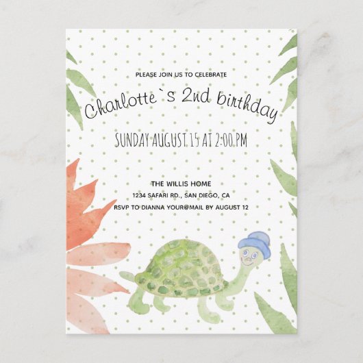 ベビーウミガメ水彩手絵を描形 案内ポストカード (正面)