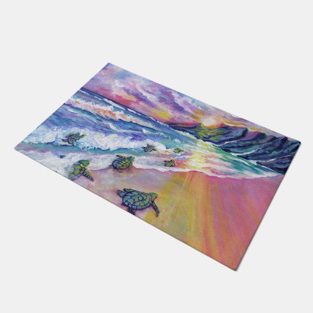 ベビーウミガメfromカウアイハワイ ドアマット (アングル)