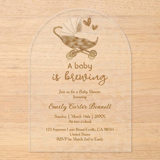 ベビーエレガントがコーヒーの赤ちゃんシャワーを醸造している アクリル招待状 (正面)