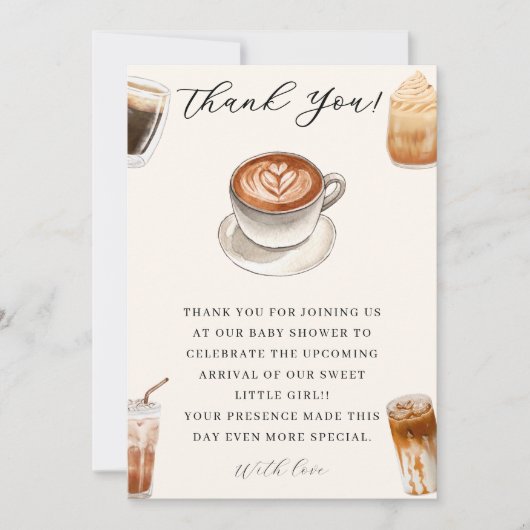ベビーエレガントはコーヒーの赤ちゃんシャワーを醸造している サンキューカード (正面)