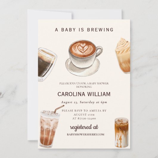 ベビーエレガントはコーヒーの赤ちゃんシャワーを醸造している 招待状 (正面)