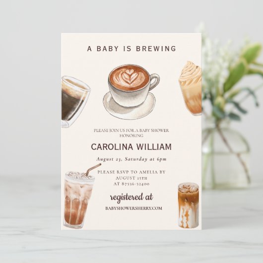 ベビーエレガントはコーヒーの赤ちゃんシャワーを醸造している 招待状 (スタンド正面)