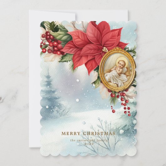ベビーエレガントイエズポインセチア水彩画 シーズンカード (正面)