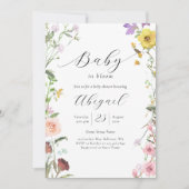 ベビーエレガントイン開花ワイルドフラワーフローラシャワー 招待状 (正面)
