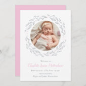 ベビーエレガントガールフォトフローラガーランド誕生 案内状 (正面/裏面)