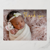 ベビーエレガントガール写真ありがとうスクリプト金ゴールド 箔シーズンカード (正面)