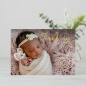 ベビーエレガントガール写真ありがとうスクリプト金ゴールド 箔シーズンカード (立ち正面)