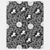 ベビーエレガントガール白黒ユニコーン模様 フリースブランケット (正面)