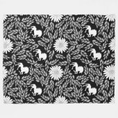 ベビーエレガントガール白黒ユニコーン模様 フリースブランケット (正面(横))