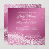 ベビーエレガントシャワーきらめく波ピンク 招待状 (正面/裏面)