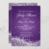 ベビーエレガントシャワーきらめく波紫 招待状 (正面/裏面)