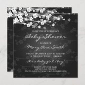 ベビーエレガントシャワーさくらんぼブロッサムブラック 招待状 (正面/裏面)