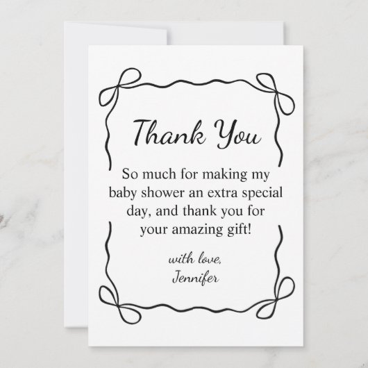 ベビーエレガントシャワーのミニマル写真の脚本 サンキューカード (裏面)