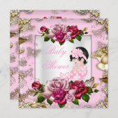 ベビーエレガントシャワーガールピンクローゼホワイト金ゴールド 招待状 (正面/裏面)