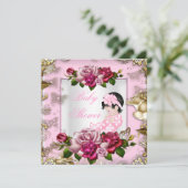 ベビーエレガントシャワーガールピンクローゼホワイト金ゴールド 招待状 (スタンド正面)