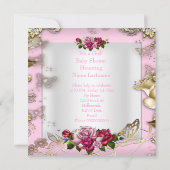 ベビーエレガントシャワーガールピンクローゼホワイト金ゴールド 招待状 (裏面)