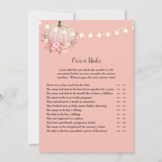 ベビーエレガントシャワーゲームの上または下のカボチャ 招待状 (正面)