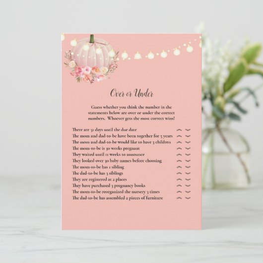 ベビーエレガントシャワーゲームの上または下のカボチャ 招待状 (スタンド正面)