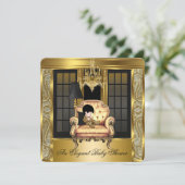 ベビーエレガントシャワーダマスクシャンデリア金ゴールド椅子2 招待状 (スタンド正面)