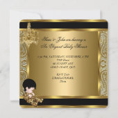 ベビーエレガントシャワーダマスクシャンデリア金ゴールド椅子2 招待状 (裏面)